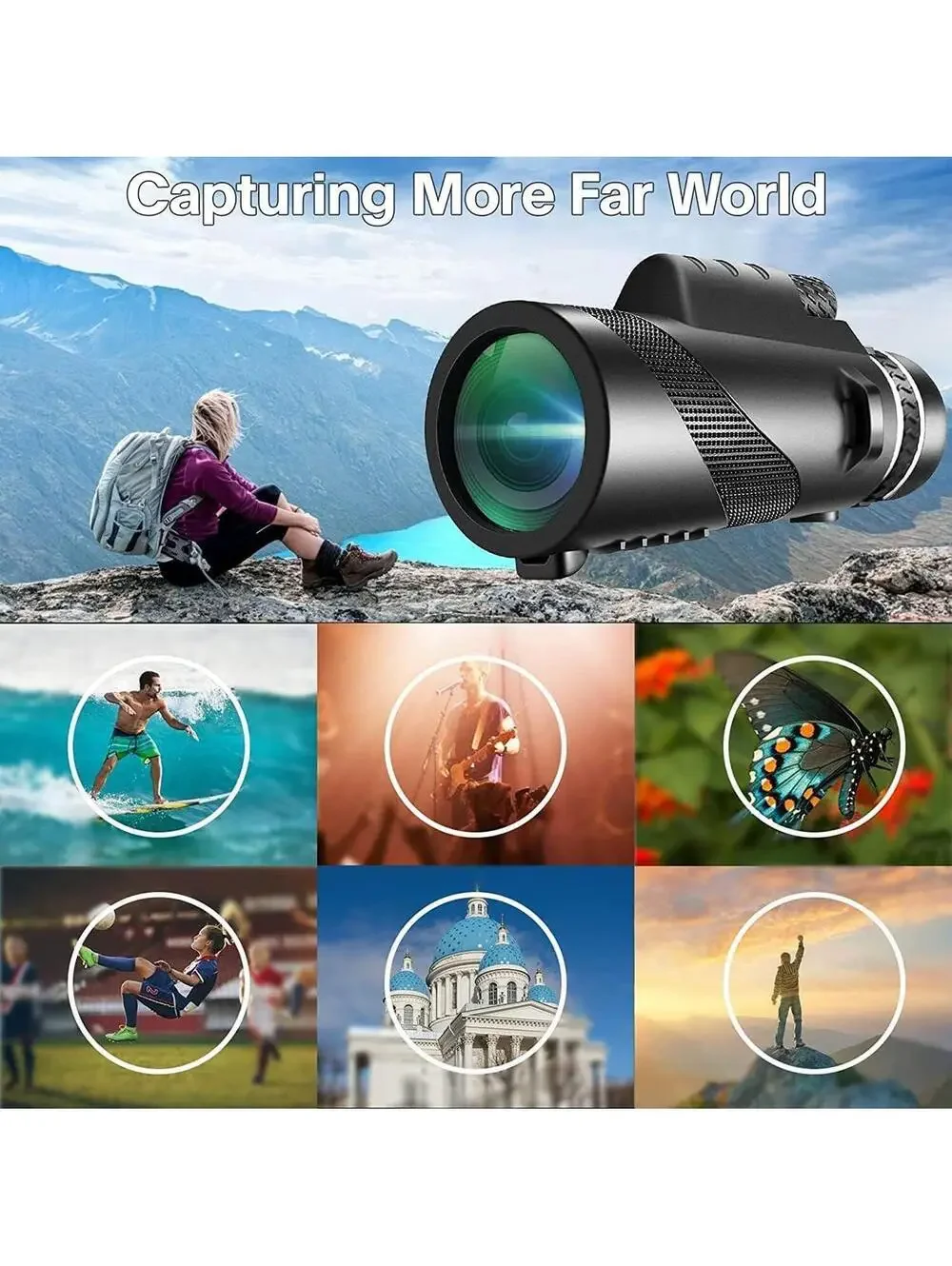 Monocular-Telescope 80x100 High Powered Monocular w/ Smartphone Adapter & Tripod